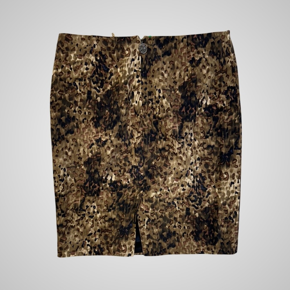 Elie Tahari Pencil Skirt Womens 10 Brown Silk Animal Print Excellent Zip - Picture 2 of 10